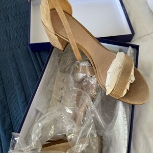 Stuart Weitzman Tan Suede Block Heel Sandals
